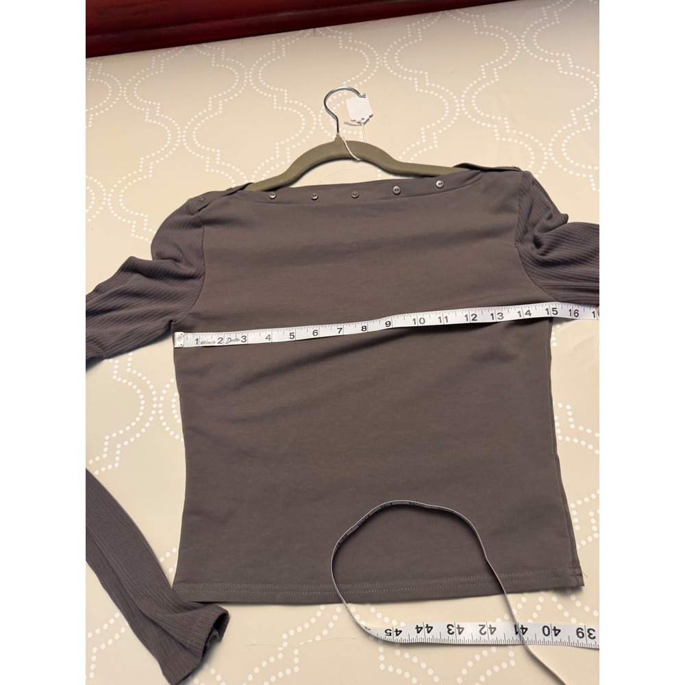 Edikted Long Sleeve Top Button Trim Boat Neck Brown Size S - Picture 5 of 10